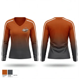 Womens Long Sleeve Vneck Shirt, The Shiners, Softball, Teamtime, Team time, sublimation, custom sports apparel, team uniforms, spirit wear, spiritwear, sports uniforms, custom shirts, team store, custom team store, fundraiser sports, apparel fundraiser