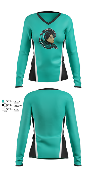 Womens Long Sleeve Vneck Shirt, Jersey Shore Wave, , Teamtime, Team time, sublimation, custom sports apparel, team uniforms, spirit wear, spiritwear, sports uniforms, custom shirts, team store, custom team store, fundraiser sports, apparel fundraiser