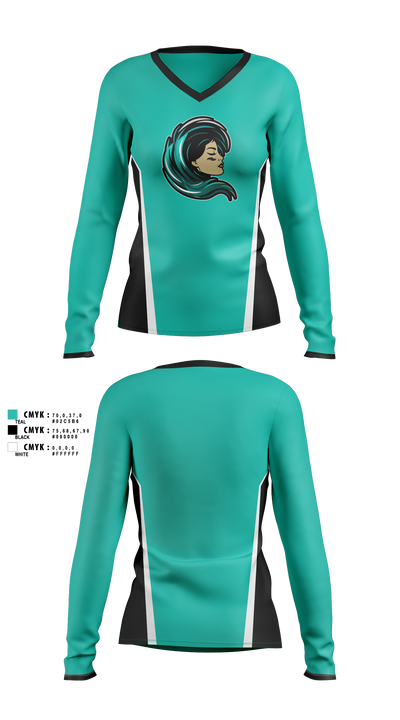 Jersey Shore Wave Women's Long Sleeve V-neck Shirt - 1