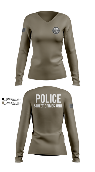 Womens Long Sleeve Vneck Shirt, STREET CRIMES, , Teamtime, Team time, sublimation, custom sports apparel, team uniforms, spirit wear, spiritwear, sports uniforms, custom shirts, team store, custom team store, fundraiser sports, apparel fundraiser