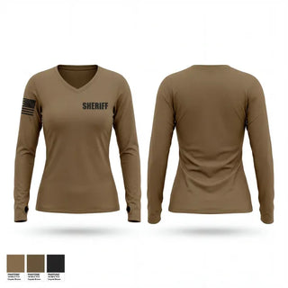Womens Long Sleeve Vneck Shirt, Sheriff, Police, Teamtime, Team time, sublimation, custom sports apparel, team uniforms, spirit wear, spiritwear, sports uniforms, custom shirts, team store, custom team store, fundraiser sports, apparel fundraiser
