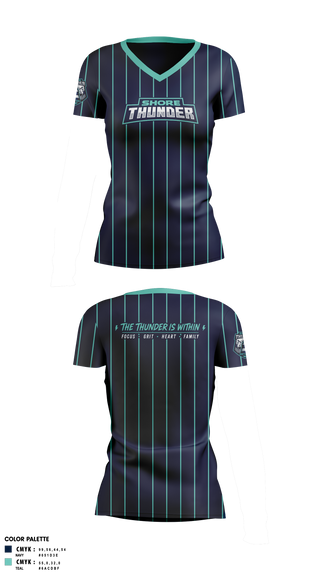 Womens Short Sleeve Vneck Shirt, Shore ThunderWicked Woman Welding, Softball, Teamtime, Team time, sublimation, custom sports apparel, team uniforms, spirit wear, spiritwear, sports uniforms, custom shirts, team store, custom team store, fundraiser sports, apparel fundraiser