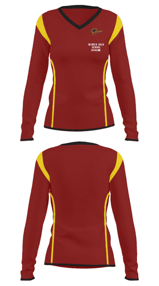 Women's Long Sleeve Vneck Shirt, Denver High School Bowling, Bowling, Teamtime, Team time, sublimation, custom sports apparel, team uniforms, spirit wear, spiritwear, sports uniforms, custom shirts, team store, custom team store, fundraiser sports, apparel fundraiser