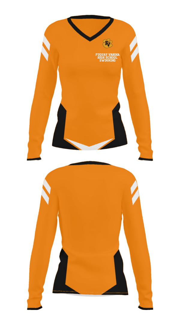 Women's Long Sleeve Vneck Shirt, Fuquay-Varina High School Swimming, Swimming, Teamtime, Team time, sublimation, custom sports apparel, team uniforms, spirit wear, spiritwear, sports uniforms, custom shirts, team store, custom team store, fundraiser sports, apparel fundraiser