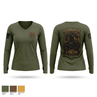Womens Long Sleeve Vneck Shirt, HHC 136th ESB, National Guard, Teamtime, Team time, sublimation, custom sports apparel, team uniforms, spirit wear, spiritwear, sports uniforms, custom shirts, team store, custom team store, fundraiser sports, apparel fundraiser