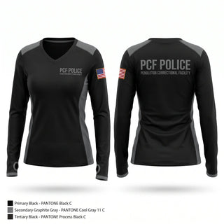 Womens Long Sleeve Vneck Shirt, Pendleton Correctional Facility, Police, Teamtime, Team time, sublimation, custom sports apparel, team uniforms, spirit wear, spiritwear, sports uniforms, custom shirts, team store, custom team store, fundraiser sports, apparel fundraiser