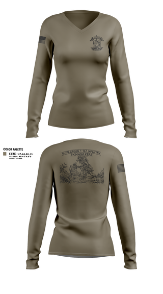 Womens Long Sleeve Vneck Shirt, Bco 1-167IN, Army, Teamtime, Team time, sublimation, custom sports apparel, team uniforms, spirit wear, spiritwear, sports uniforms, custom shirts, team store, custom team store, fundraiser sports, apparel fundraiser