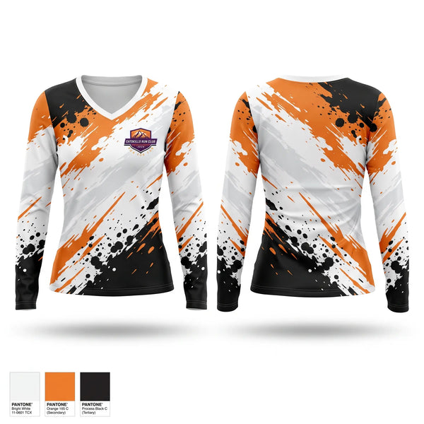 Womens Long Sleeve Vneck Shirt, Catskills Run Club, Cross Country, Teamtime, Team time, sublimation, custom sports apparel, team uniforms, spirit wear, spiritwear, sports uniforms, custom shirts, team store, custom team store, fundraiser sports, apparel fundraiser