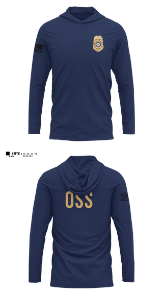 Long Sleeve hooded sunshirt, Office of School Safety, Police, Teamtime, Team time, sublimation, custom sports apparel, team uniforms, spirit wear, spiritwear, sports uniforms, custom shirts, team store, custom team store, fundraiser sports, apparel fundraiser