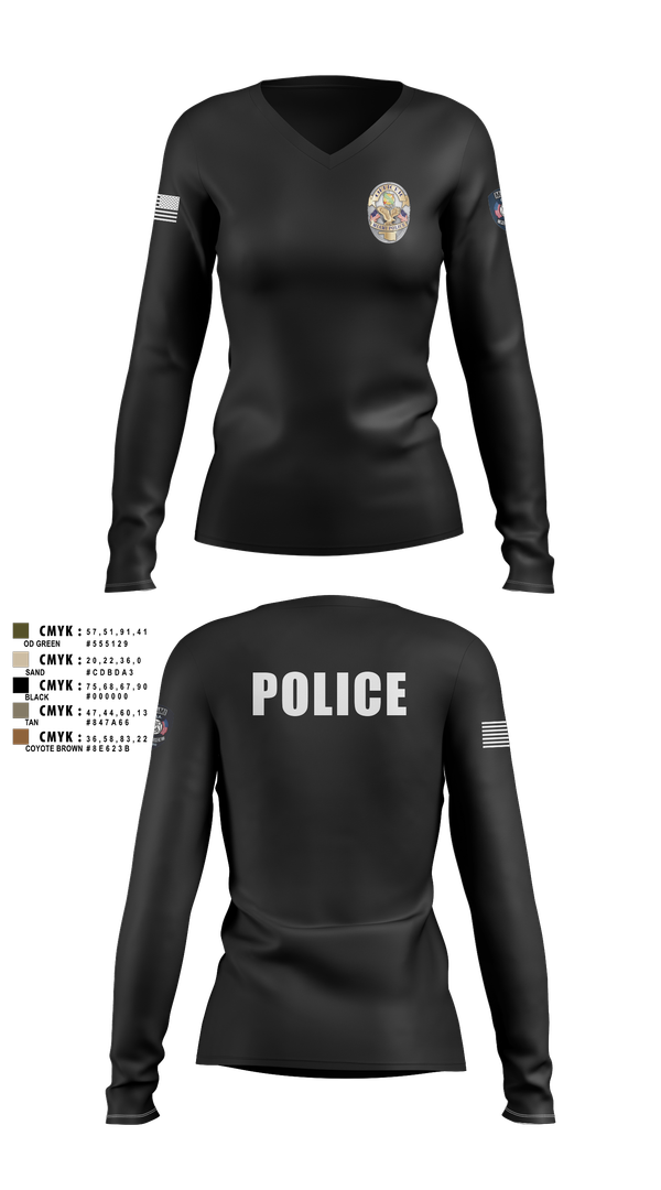 Womens Long Sleeve Vneck Shirt, Miami Police Department, , Teamtime, Team time, sublimation, custom sports apparel, team uniforms, spirit wear, spiritwear, sports uniforms, custom shirts, team store, custom team store, fundraiser sports, apparel fundraiser