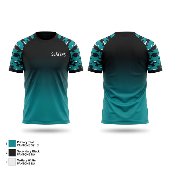 Soft Poly Tee Cotton Like Feel, Slayers, Softball, Teamtime, Team time, sublimation, custom sports apparel, team uniforms, spirit wear, spiritwear, sports uniforms, custom shirts, team store, custom team store, fundraiser sports, apparel fundraiser