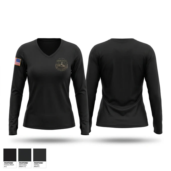 Womens Long Sleeve Vneck Shirt, Surface shitters, Army, Teamtime, Team time, sublimation, custom sports apparel, team uniforms, spirit wear, spiritwear, sports uniforms, custom shirts, team store, custom team store, fundraiser sports, apparel fundraiser