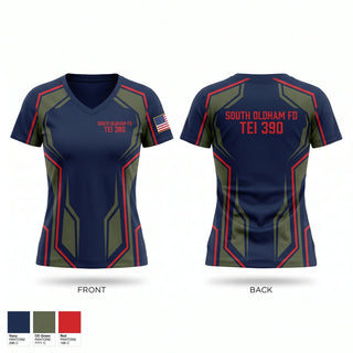 Womens Short Sleeve Vneck Shirt, South Oldham FD TEI 390, Fire Department, Teamtime, Team time, sublimation, custom sports apparel, team uniforms, spirit wear, spiritwear, sports uniforms, custom shirts, team store, custom team store, fundraiser sports, apparel fundraiser