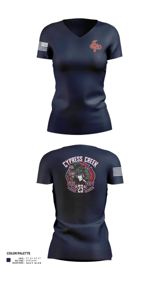 Womens Short Sleeve Vneck Shirt, Cy Creek Fire 23, Fire Department, Teamtime, Team time, sublimation, custom sports apparel, team uniforms, spirit wear, spiritwear, sports uniforms, custom shirts, team store, custom team store, fundraiser sports, apparel fundraiser