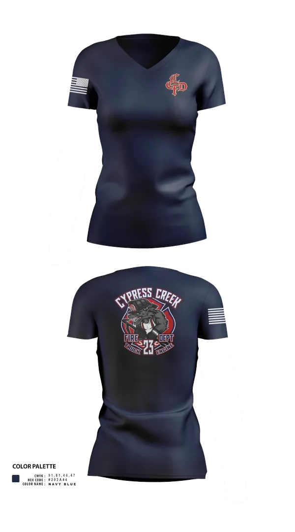 Womens Short Sleeve Vneck Shirt, Cy Creek Fire 23, Fire Department, Teamtime, Team time, sublimation, custom sports apparel, team uniforms, spirit wear, spiritwear, sports uniforms, custom shirts, team store, custom team store, fundraiser sports, apparel fundraiser