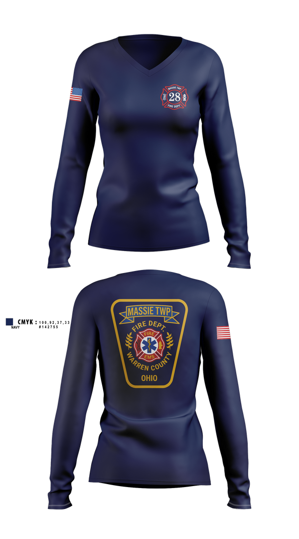 Womens Long Sleeve Vneck Shirt, Massie Township Fire Department, Fire Department, Teamtime, Team time, sublimation, custom sports apparel, team uniforms, spirit wear, spiritwear, sports uniforms, custom shirts, team store, custom team store, fundraiser sports, apparel fundraiser