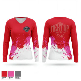 Womens Long Sleeve Vneck Shirt, NextUp Royalty, Women's Basketball, Teamtime, Team time, sublimation, custom sports apparel, team uniforms, spirit wear, spiritwear, sports uniforms, custom shirts, team store, custom team store, fundraiser sports, apparel fundraiser