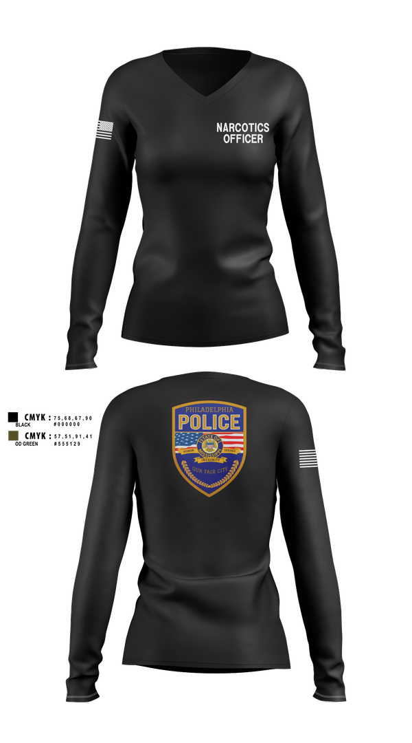Womens Long Sleeve Vneck Shirt, Philadelphia police narcotics, Police, Teamtime, Team time, sublimation, custom sports apparel, team uniforms, spirit wear, spiritwear, sports uniforms, custom shirts, team store, custom team store, fundraiser sports, apparel fundraiser