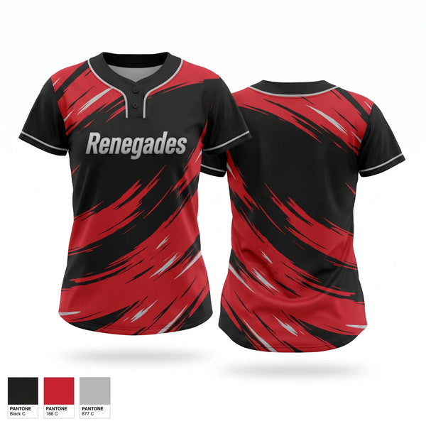 Two Button Softball Jersey, Renegades, Softball, Teamtime, Team time, sublimation, custom sports apparel, team uniforms, spirit wear, spiritwear, sports uniforms, custom shirts, team store, custom team store, fundraiser sports, apparel fundraiser