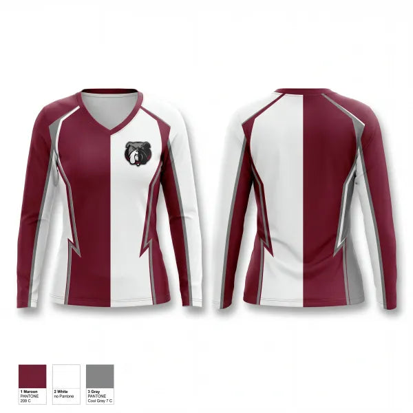 Womens Long Sleeve Vneck Shirt, St. Richard’s Bulldogs, Baseball, Teamtime, Team time, sublimation, custom sports apparel, team uniforms, spirit wear, spiritwear, sports uniforms, custom shirts, team store, custom team store, fundraiser sports, apparel fundraiser