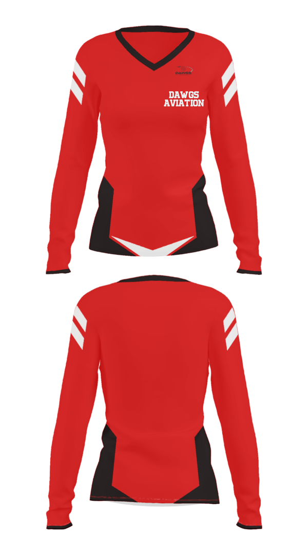 Women's Long Sleeve Vneck Shirt, Dawgs Aviation, , Teamtime, Team time, sublimation, custom sports apparel, team uniforms, spirit wear, spiritwear, sports uniforms, custom shirts, team store, custom team store, fundraiser sports, apparel fundraiser