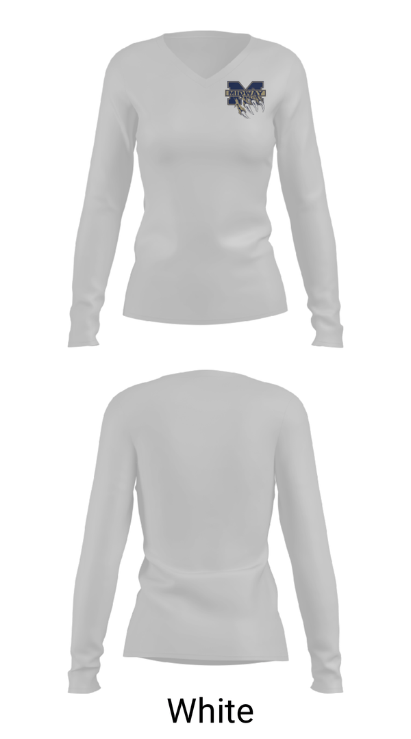 Women's Long Sleeve Vneck Shirt, Midway Wolverines, Spirit Store, Teamtime, Team time, sublimation, custom sports apparel, team uniforms, spirit wear, spiritwear, sports uniforms, custom shirts, team store, custom team store, fundraiser sports, apparel fundraiser