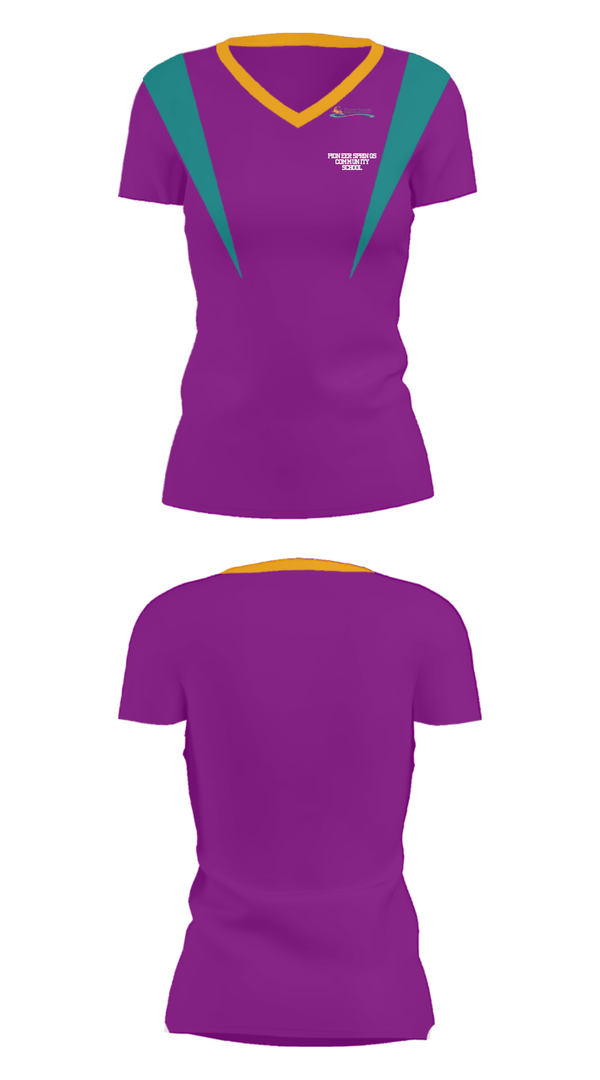 Women's Short Sleeve Vneck Shirt, Pioneer Springs Community School, Spirit Store, Teamtime, Team time, sublimation, custom sports apparel, team uniforms, spirit wear, spiritwear, sports uniforms, custom shirts, team store, custom team store, fundraiser sports, apparel fundraiser