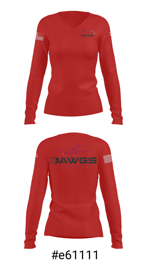 Women's Long Sleeve Vneck Shirt, Dawgs Aviation, , Teamtime, Team time, sublimation, custom sports apparel, team uniforms, spirit wear, spiritwear, sports uniforms, custom shirts, team store, custom team store, fundraiser sports, apparel fundraiser