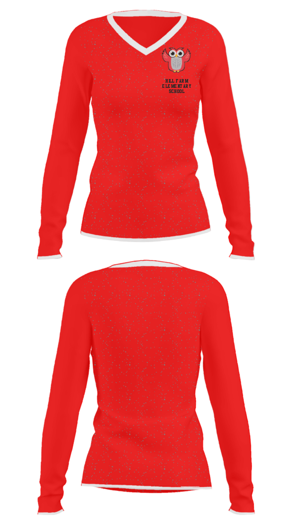 Women's Long Sleeve Vneck Shirt, Hill Farm Elementary School, Spirit Store, Teamtime, Team time, sublimation, custom sports apparel, team uniforms, spirit wear, spiritwear, sports uniforms, custom shirts, team store, custom team store, fundraiser sports, apparel fundraiser