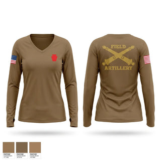 Womens Long Sleeve Vneck Shirt, A Battery 1-108th Field Artillery, Army, Teamtime, Team time, sublimation, custom sports apparel, team uniforms, spirit wear, spiritwear, sports uniforms, custom shirts, team store, custom team store, fundraiser sports, apparel fundraiser