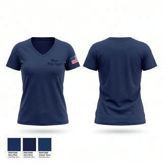 Womens Short Sleeve Vneck Shirt, Rice Fire Dept, Fire Department, Teamtime, Team time, sublimation, custom sports apparel, team uniforms, spirit wear, spiritwear, sports uniforms, custom shirts, team store, custom team store, fundraiser sports, apparel fundraiser