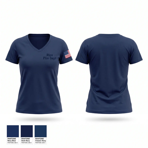 Womens Short Sleeve Vneck Shirt, Rice Fire Dept, Fire Department, Teamtime, Team time, sublimation, custom sports apparel, team uniforms, spirit wear, spiritwear, sports uniforms, custom shirts, team store, custom team store, fundraiser sports, apparel fundraiser
