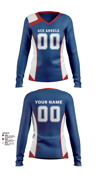 Womens Long Sleeve Vneck Shirt, Ace Angels, Women's Volleyball, Teamtime, Team time, sublimation, custom sports apparel, team uniforms, spirit wear, spiritwear, sports uniforms, custom shirts, team store, custom team store, fundraiser sports, apparel fundraiser