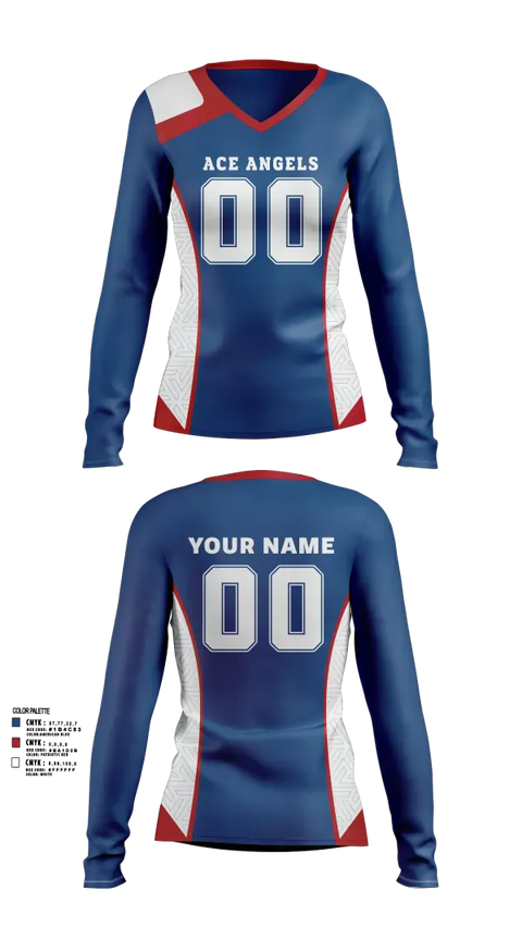 Womens Long Sleeve Vneck Shirt, Ace Angels, Women's Volleyball, Teamtime, Team time, sublimation, custom sports apparel, team uniforms, spirit wear, spiritwear, sports uniforms, custom shirts, team store, custom team store, fundraiser sports, apparel fundraiser