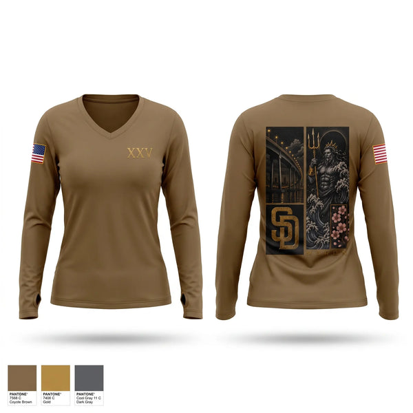 Womens Long Sleeve Vneck Shirt, MSRON, Navy, Teamtime, Team time, sublimation, custom sports apparel, team uniforms, spirit wear, spiritwear, sports uniforms, custom shirts, team store, custom team store, fundraiser sports, apparel fundraiser