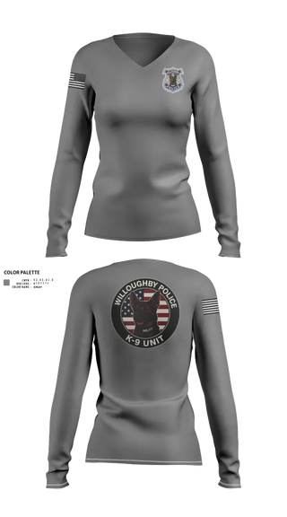 Womens Long Sleeve Vneck Shirt, Willoughby Police K9 Unit, Police, Teamtime, Team time, sublimation, custom sports apparel, team uniforms, spirit wear, spiritwear, sports uniforms, custom shirts, team store, custom team store, fundraiser sports, apparel fundraiser