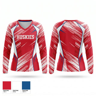 Womens Long Sleeve Vneck Shirt, Huskies, Men's Basketball, Teamtime, Team time, sublimation, custom sports apparel, team uniforms, spirit wear, spiritwear, sports uniforms, custom shirts, team store, custom team store, fundraiser sports, apparel fundraiser