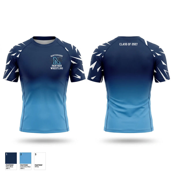 Short Sleeve Rash Guard Shirt, Northshore Panthers, Wrestling, Teamtime, Team time, sublimation, custom sports apparel, team uniforms, spirit wear, spiritwear, sports uniforms, custom shirts, team store, custom team store, fundraiser sports, apparel fundraiser