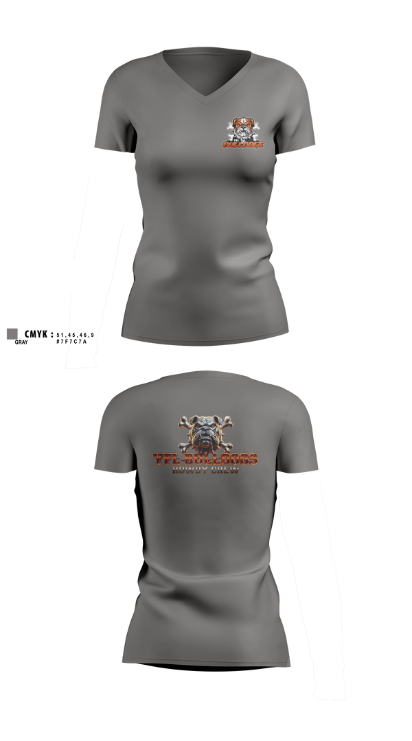YFL Bulldogs Women's Short Sleeve V-neck Shirt - 5