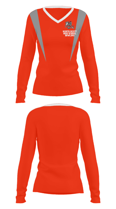 North Scott High School Bowling 78157248 Women's Long Sleeve V-neck Shirt - 29
