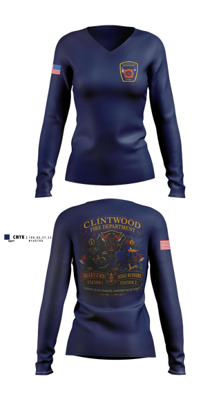 Womens Long Sleeve Vneck Shirt, Clintwood Fire Department, Fire Department, Teamtime, Team time, sublimation, custom sports apparel, team uniforms, spirit wear, spiritwear, sports uniforms, custom shirts, team store, custom team store, fundraiser sports, apparel fundraiser