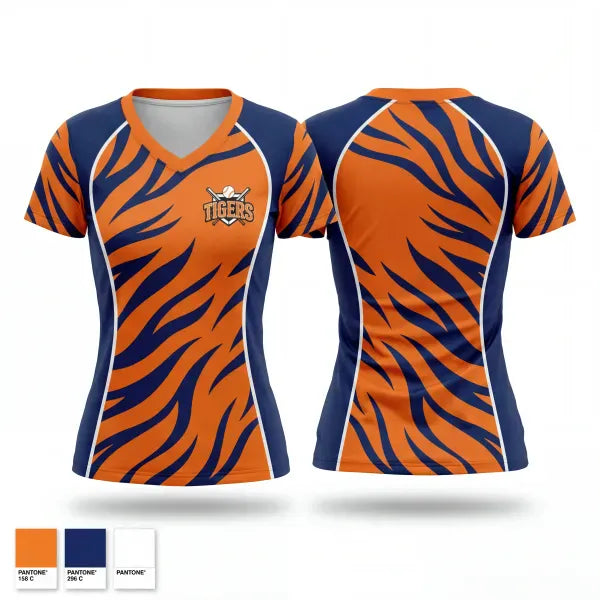 Womens Short Sleeve Vneck Shirt, Malone Tigers, Baseball, Teamtime, Team time, sublimation, custom sports apparel, team uniforms, spirit wear, spiritwear, sports uniforms, custom shirts, team store, custom team store, fundraiser sports, apparel fundraiser