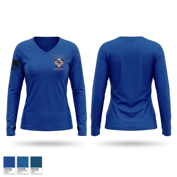 Womens Long Sleeve Vneck Shirt, Clymer Volunteer Fire Company #1, Fire Department, Teamtime, Team time, sublimation, custom sports apparel, team uniforms, spirit wear, spiritwear, sports uniforms, custom shirts, team store, custom team store, fundraiser sports, apparel fundraiser