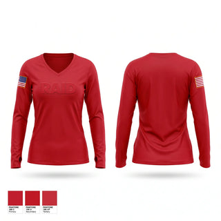 Womens Long Sleeve Vneck Shirt, RAID, Army, Teamtime, Team time, sublimation, custom sports apparel, team uniforms, spirit wear, spiritwear, sports uniforms, custom shirts, team store, custom team store, fundraiser sports, apparel fundraiser