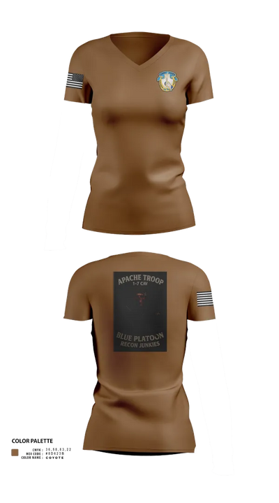 1-7 Cavlary Division Apache Troop Blue Platoon Recon Junkies Women's Short Sleeve V-neck Shirt - 23