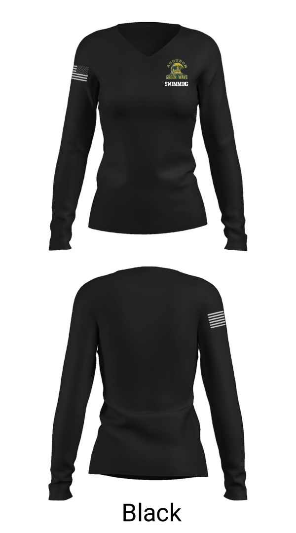 Women's Long Sleeve Vneck Shirt, Audubon Senior High School Swimming, Swimming, Teamtime, Team time, sublimation, custom sports apparel, team uniforms, spirit wear, spiritwear, sports uniforms, custom shirts, team store, custom team store, fundraiser sports, apparel fundraiser
