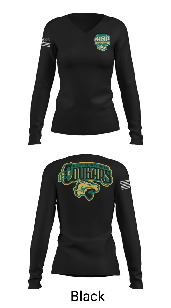 Women's Long Sleeve Vneck Shirt, Holy Spirit Preparatory Upper School Swimming, Swimming, Teamtime, Team time, sublimation, custom sports apparel, team uniforms, spirit wear, spiritwear, sports uniforms, custom shirts, team store, custom team store, fundraiser sports, apparel fundraiser