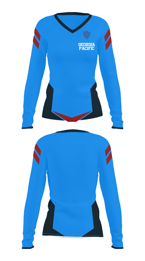 Women's Long Sleeve Vneck Shirt, Georgia Pacific, , Teamtime, Team time, sublimation, custom sports apparel, team uniforms, spirit wear, spiritwear, sports uniforms, custom shirts, team store, custom team store, fundraiser sports, apparel fundraiser