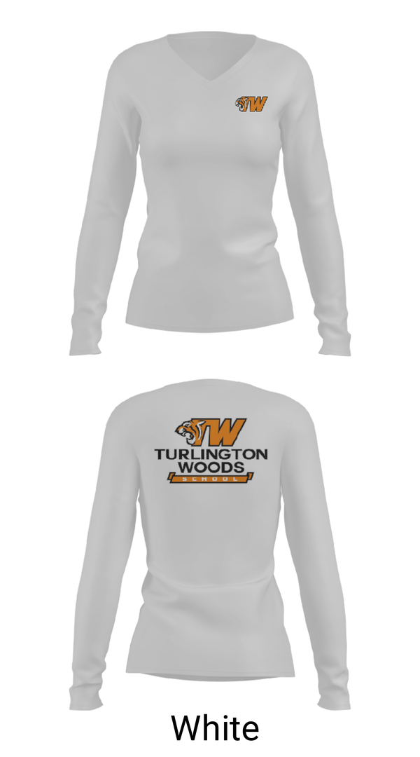 Women's Long Sleeve Vneck Shirt, Turlington Woods Alternative School, Spirit Store, Teamtime, Team time, sublimation, custom sports apparel, team uniforms, spirit wear, spiritwear, sports uniforms, custom shirts, team store, custom team store, fundraiser sports, apparel fundraiser
