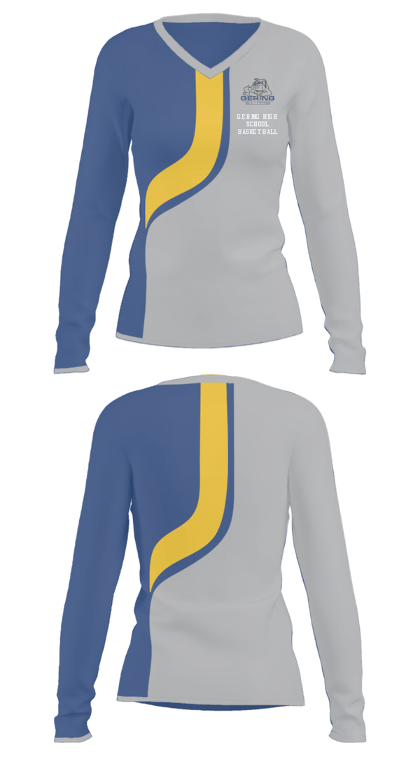 Women's Long Sleeve Vneck Shirt, Gering High School Basketball, Women's Basketball, Teamtime, Team time, sublimation, custom sports apparel, team uniforms, spirit wear, spiritwear, sports uniforms, custom shirts, team store, custom team store, fundraiser sports, apparel fundraiser